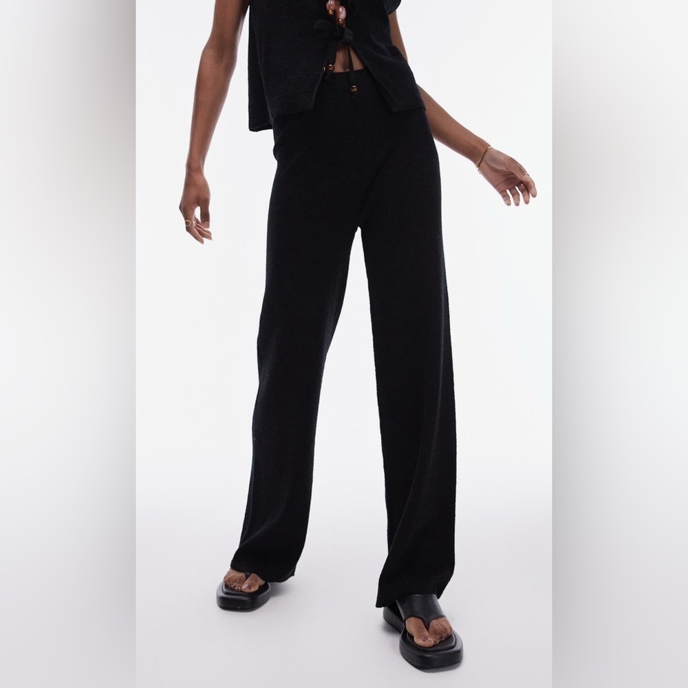 Topshop Black Sweater Knit Wide Leg Pants Size 4-6